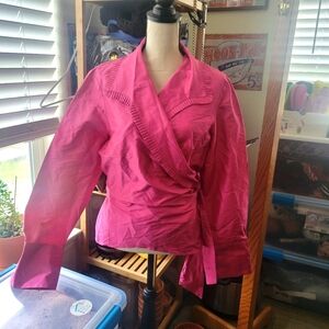 Womens Dana Buchman 100% Silk Wrap Blouse. Pink Size 16 Shacket?